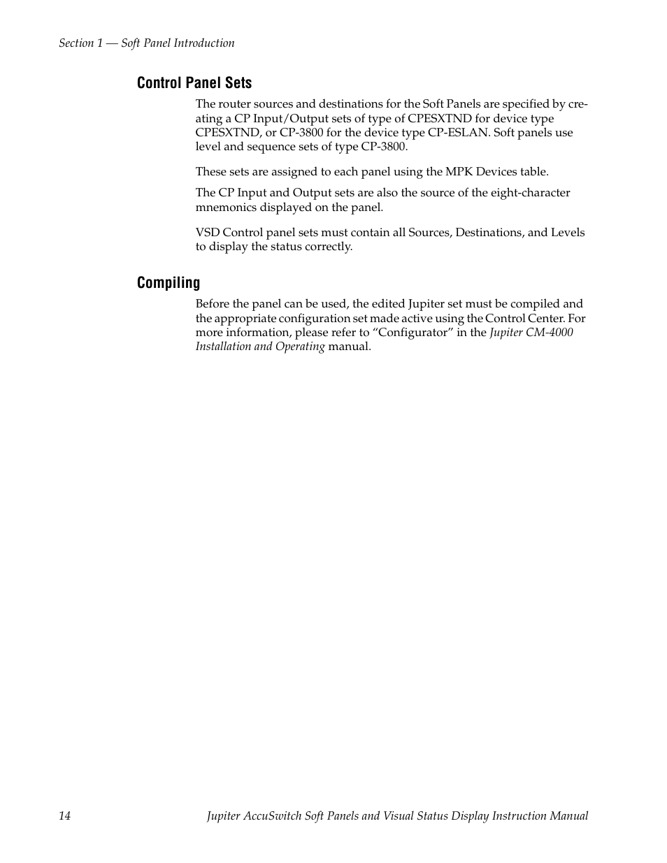 Control panel sets, Compiling | Grass Valley Jupiter v.1.0.0 User Manual | Page 22 / 86
