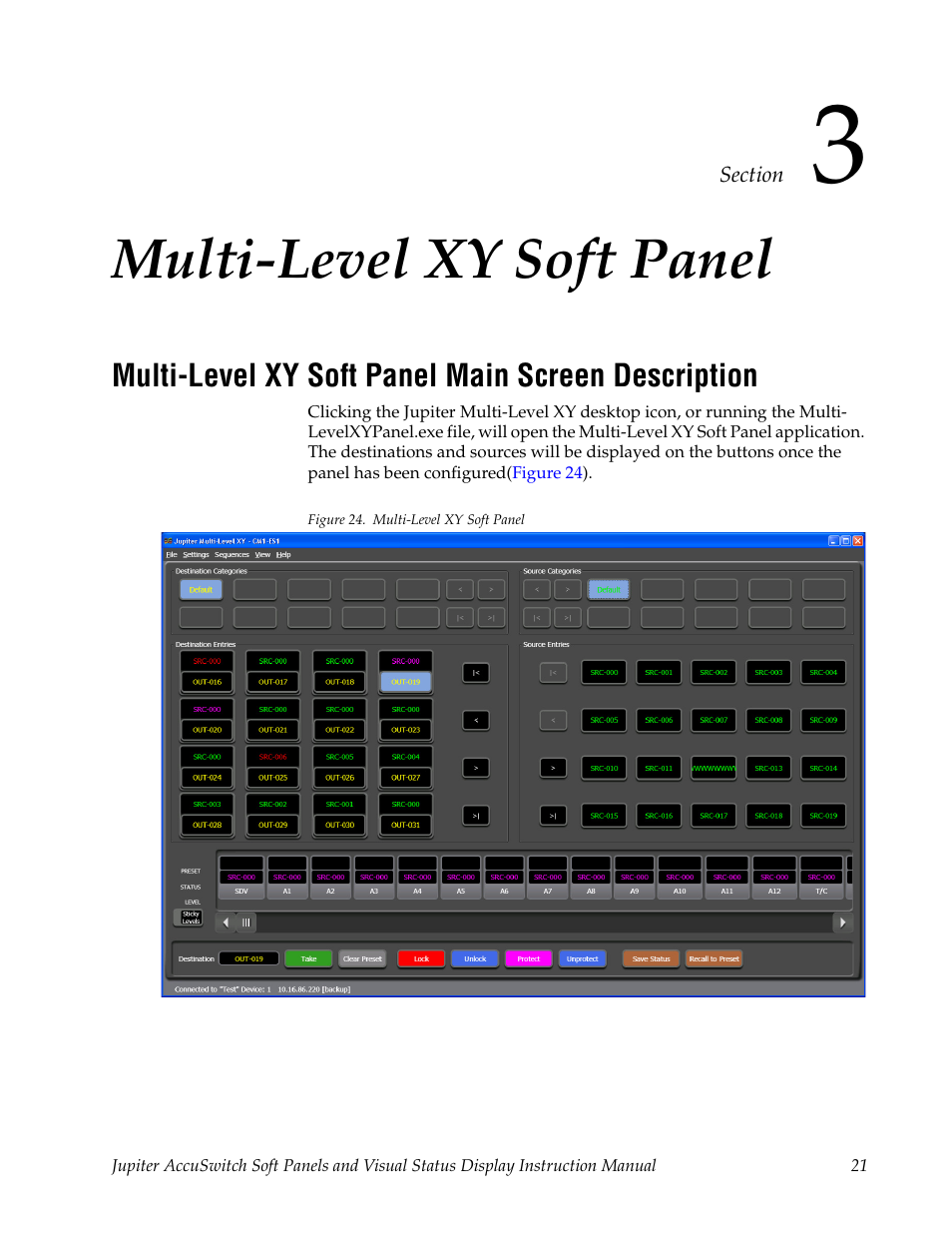 Multi-level xy soft panel, Multi-level xy soft panel main screen description, Section 3 — multi-level xy soft panel | Grass Valley Jupiter v.1.0.0 User Manual | Page 29 / 86