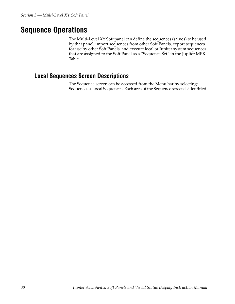 Sequence operations, Local sequences screen descriptions, Sequence opera | Tions | Grass Valley Jupiter v.1.0.0 User Manual | Page 38 / 86