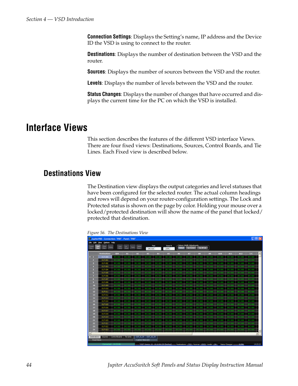 Interface views, Destinations view, E the | Section | Grass Valley Jupiter v.1.0.0 User Manual | Page 52 / 86