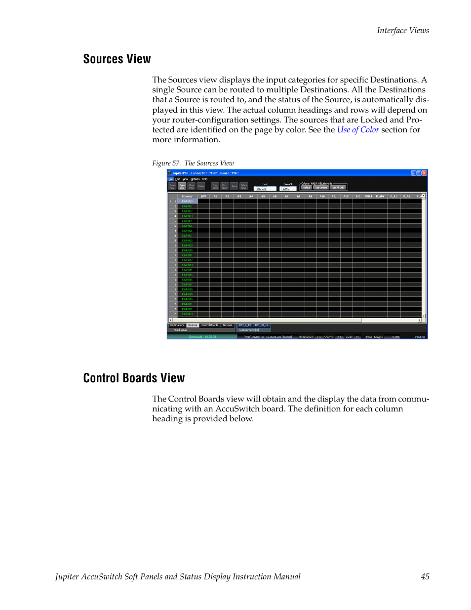 Sources view, Control boards view | Grass Valley Jupiter v.1.0.0 User Manual | Page 53 / 86