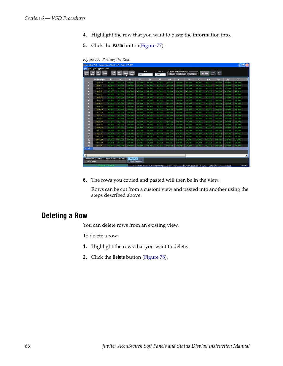 Deleting a row | Grass Valley Jupiter v.1.0.0 User Manual | Page 74 / 86