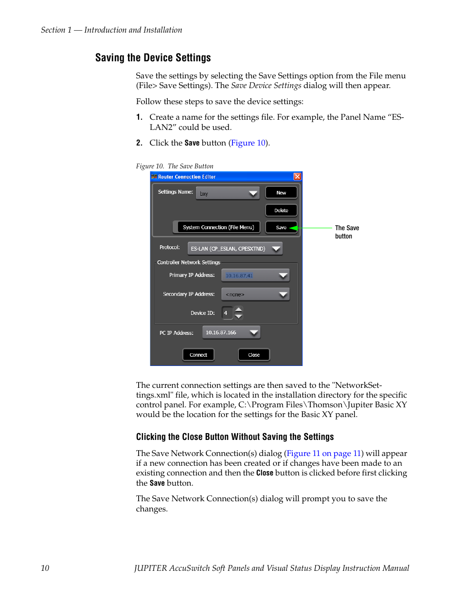 Saving the device settings | Grass Valley Jupiter v.1.1.0 User Manual | Page 18 / 110