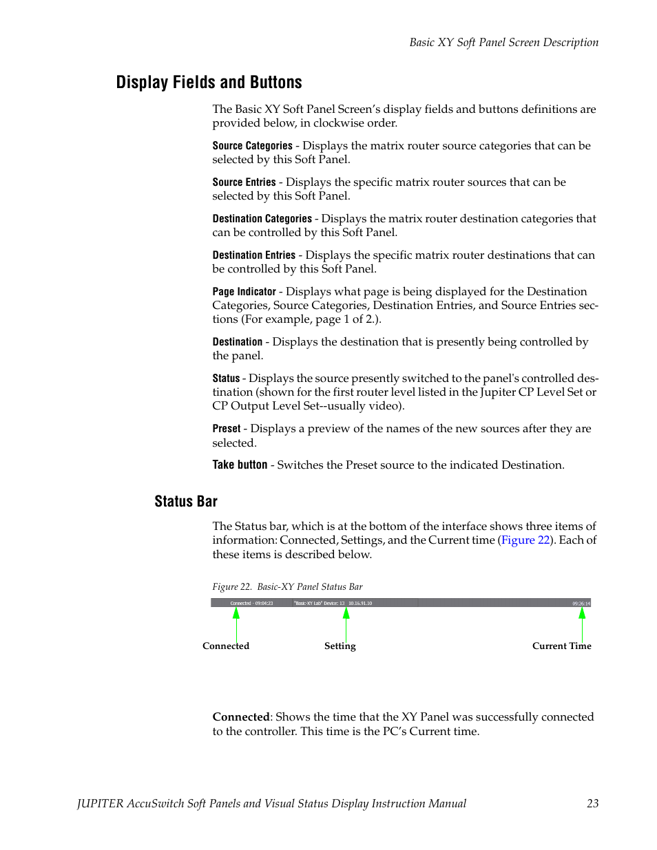 Display fields and buttons, Status bar | Grass Valley Jupiter v.1.1.0 User Manual | Page 31 / 110