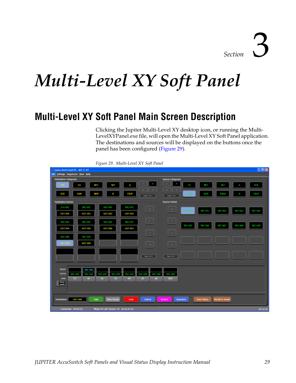 Multi-level xy soft panel, Multi-level xy soft panel main screen description, Section 3 — multi-level xy soft panel | Grass Valley Jupiter v.1.1.0 User Manual | Page 37 / 110