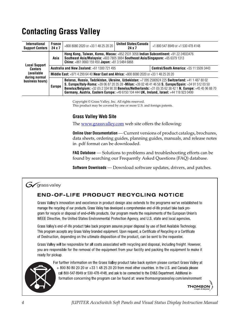 Contacting grass valley | Grass Valley Jupiter v.1.1.0 User Manual | Page 4 / 110