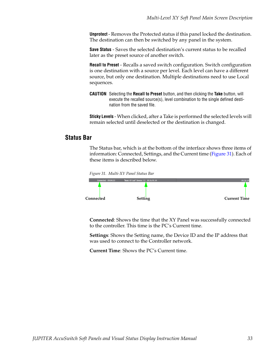 Status bar | Grass Valley Jupiter v.1.1.0 User Manual | Page 41 / 110