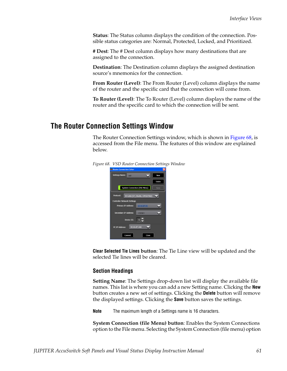 The router connection settings window | Grass Valley Jupiter v.1.1.0 User Manual | Page 69 / 110