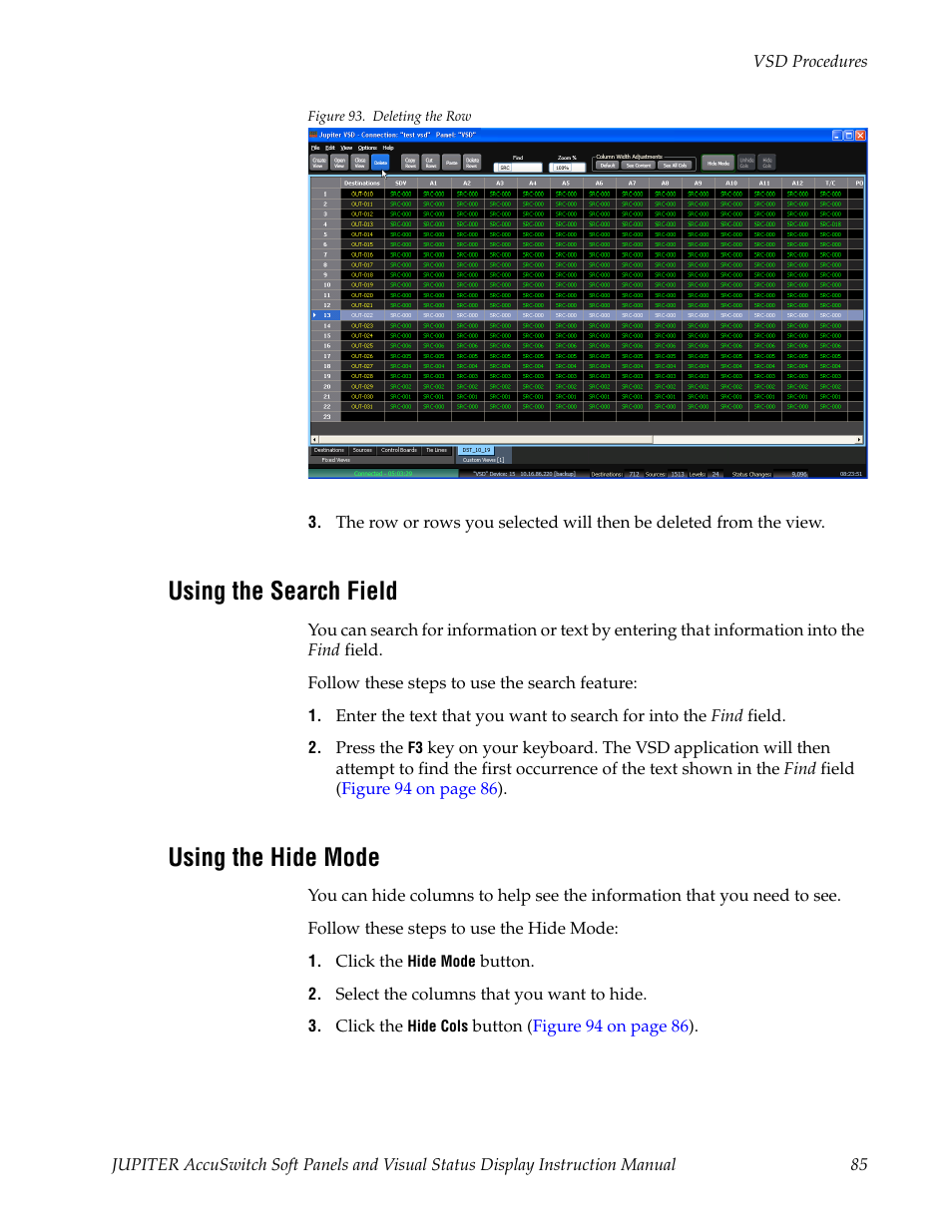 Using the search field, Using the hide mode | Grass Valley Jupiter v.1.1.0 User Manual | Page 95 / 110