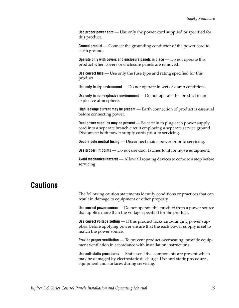 Cautions | Grass Valley Jupiter v.1.0 User Manual | Page 15 / 124