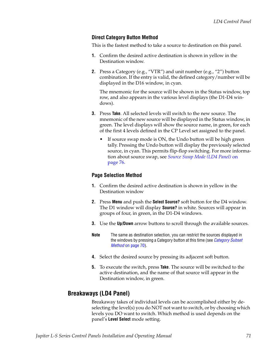 Breakaways (ld4 panel), Breakaways | Grass Valley Jupiter v.1.0 User Manual | Page 71 / 124