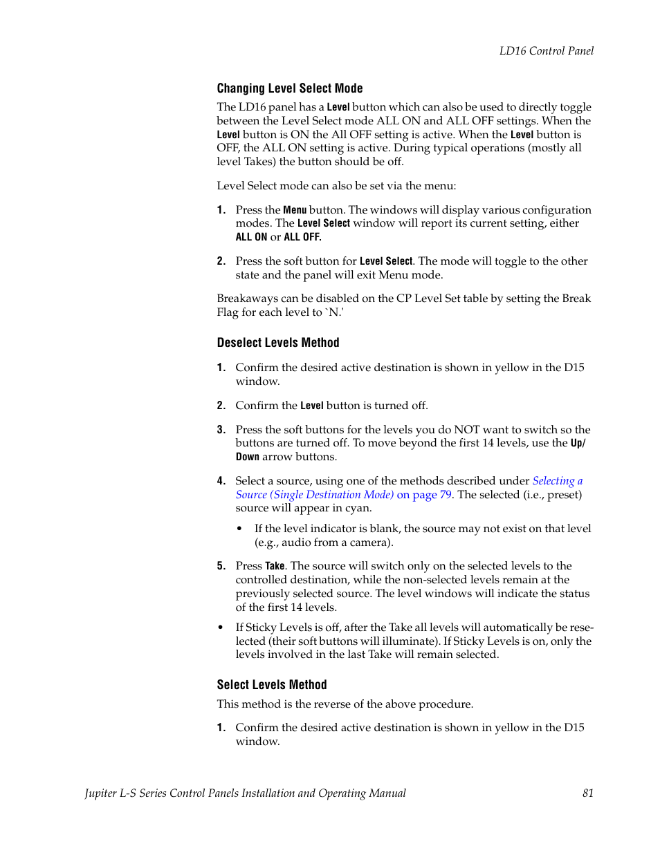 Grass Valley Jupiter v.1.0 User Manual | Page 81 / 124