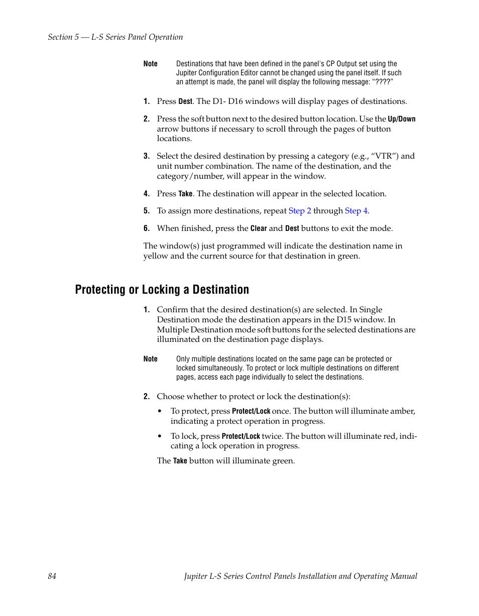 Protecting or locking a destination, Step 2, Step 4 | Grass Valley Jupiter v.1.0 User Manual | Page 84 / 124