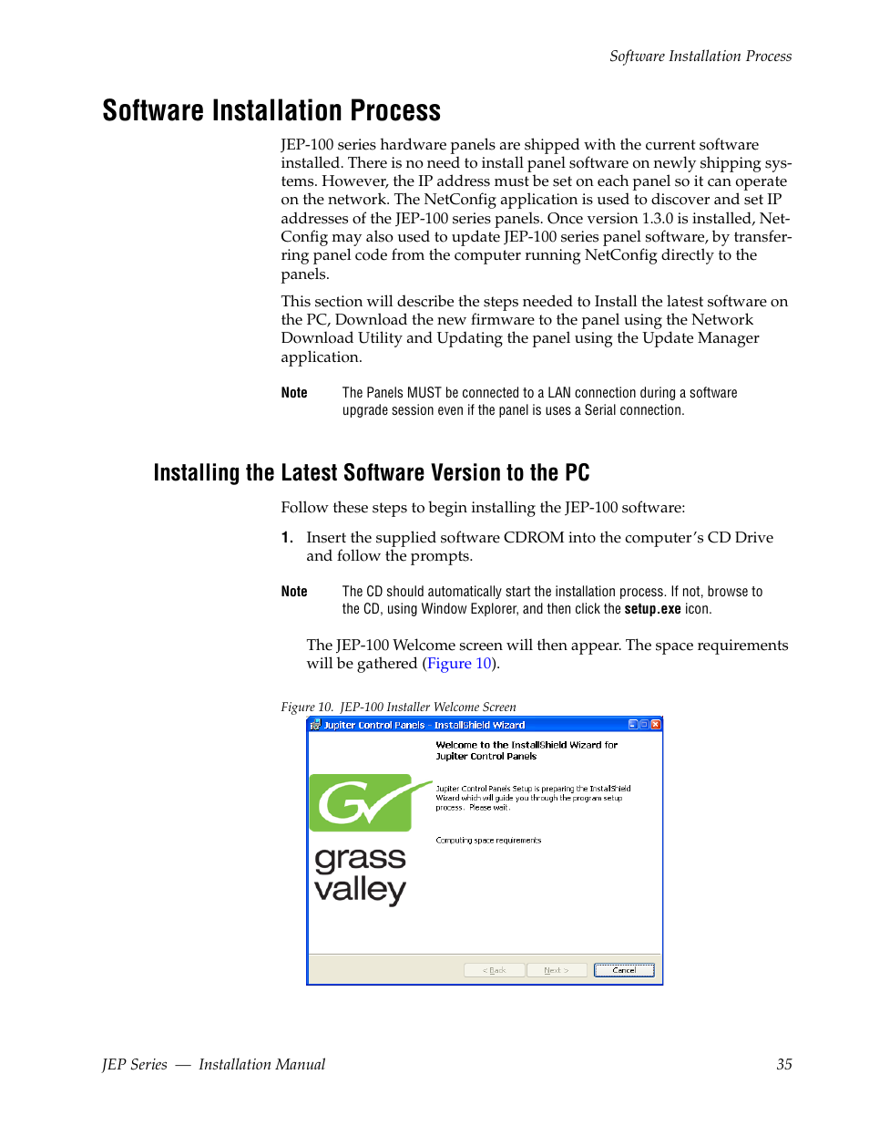 Software installation process, Installing the latest software version to the pc | Grass Valley JEP Series v.1.3.0 User Manual | Page 35 / 88