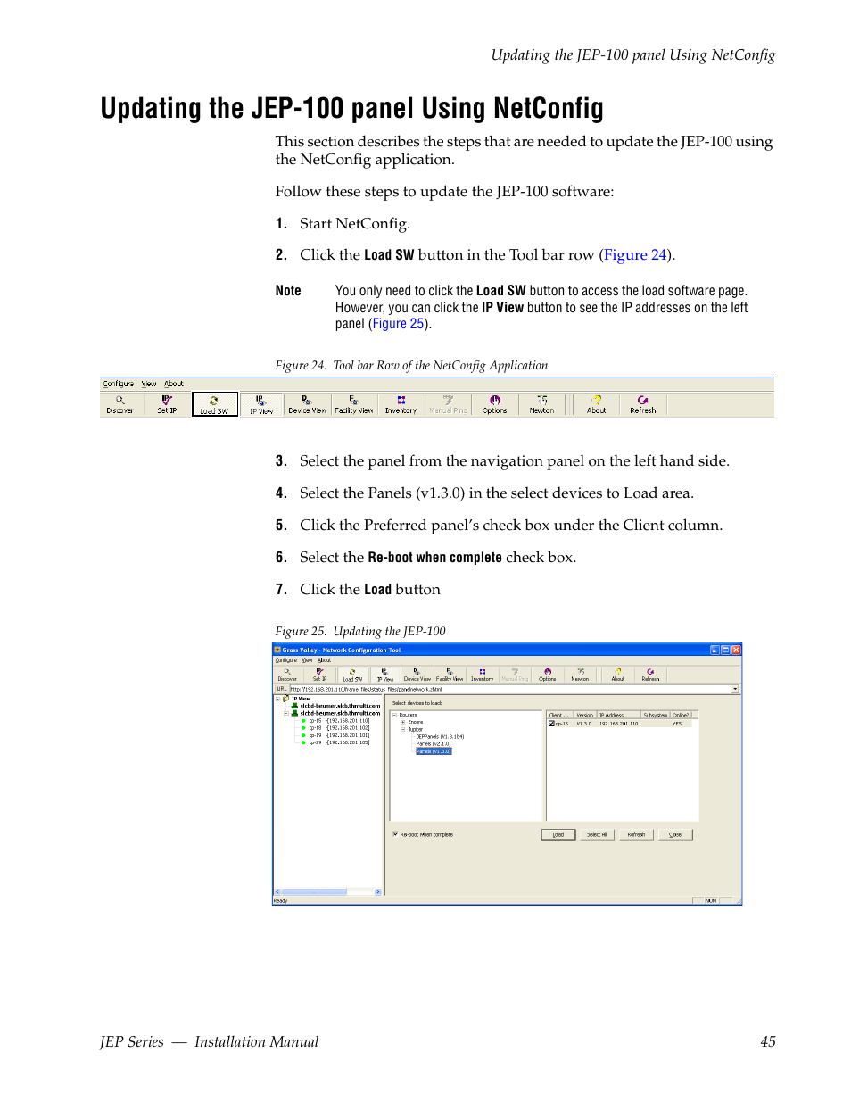 Updating the jep-100 panel using netconfig | Grass Valley JEP Series v.1.3.0 User Manual | Page 45 / 88