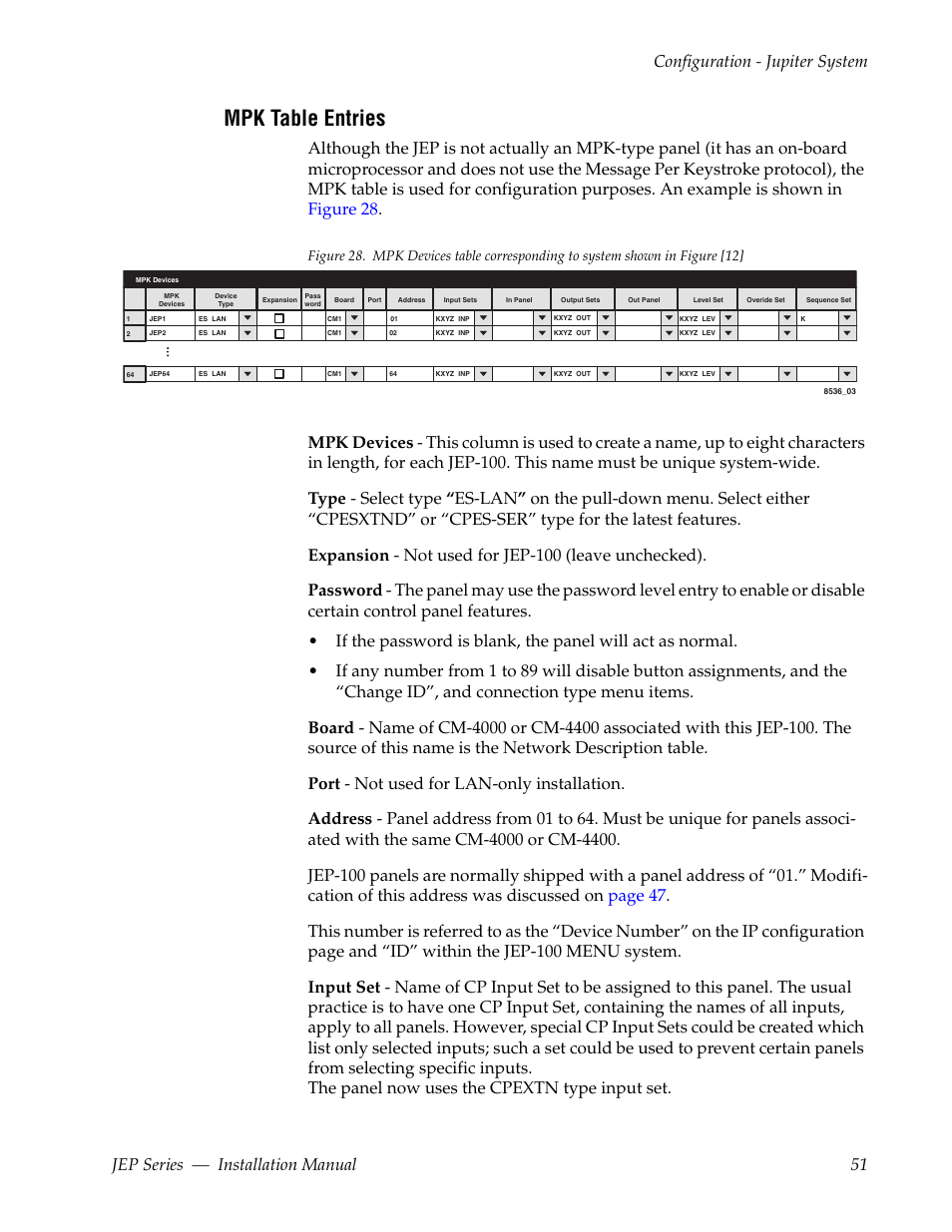 Mpk table entries | Grass Valley JEP Series v.1.3.0 User Manual | Page 51 / 88