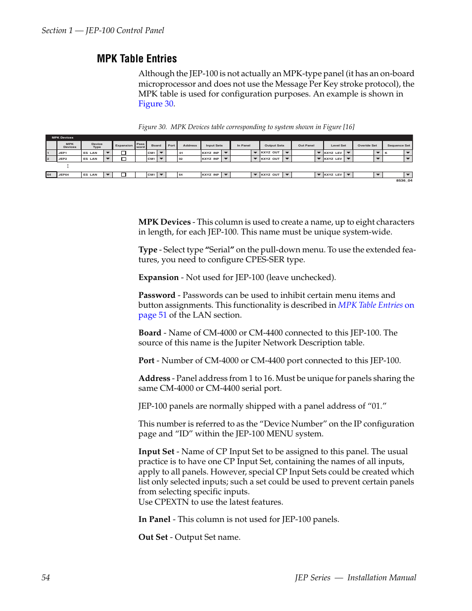 Mpk table entries | Grass Valley JEP Series v.1.3.0 User Manual | Page 54 / 88