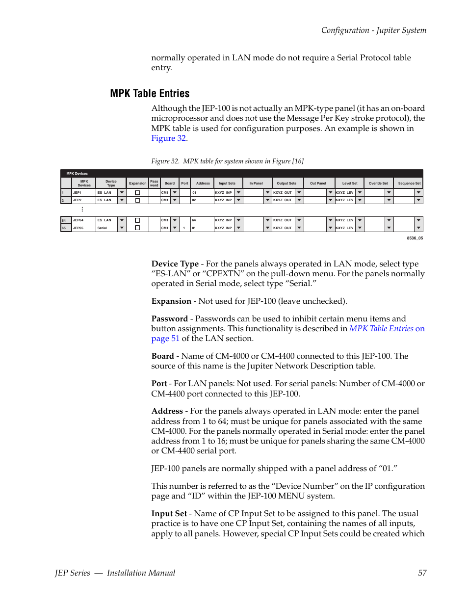 Mpk table entries | Grass Valley JEP Series v.1.3.0 User Manual | Page 57 / 88