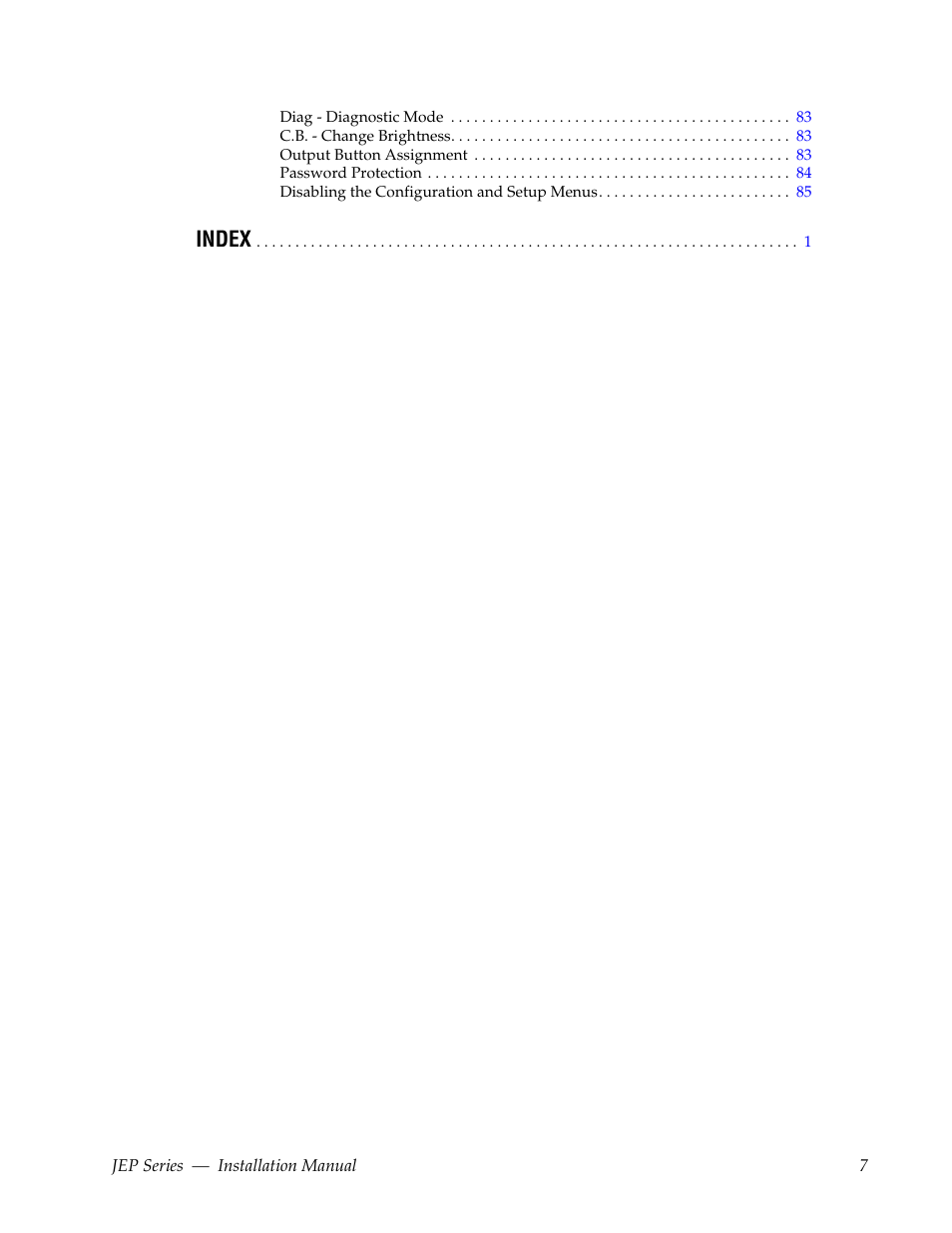 Index | Grass Valley JEP Series v.1.3.0 User Manual | Page 7 / 88