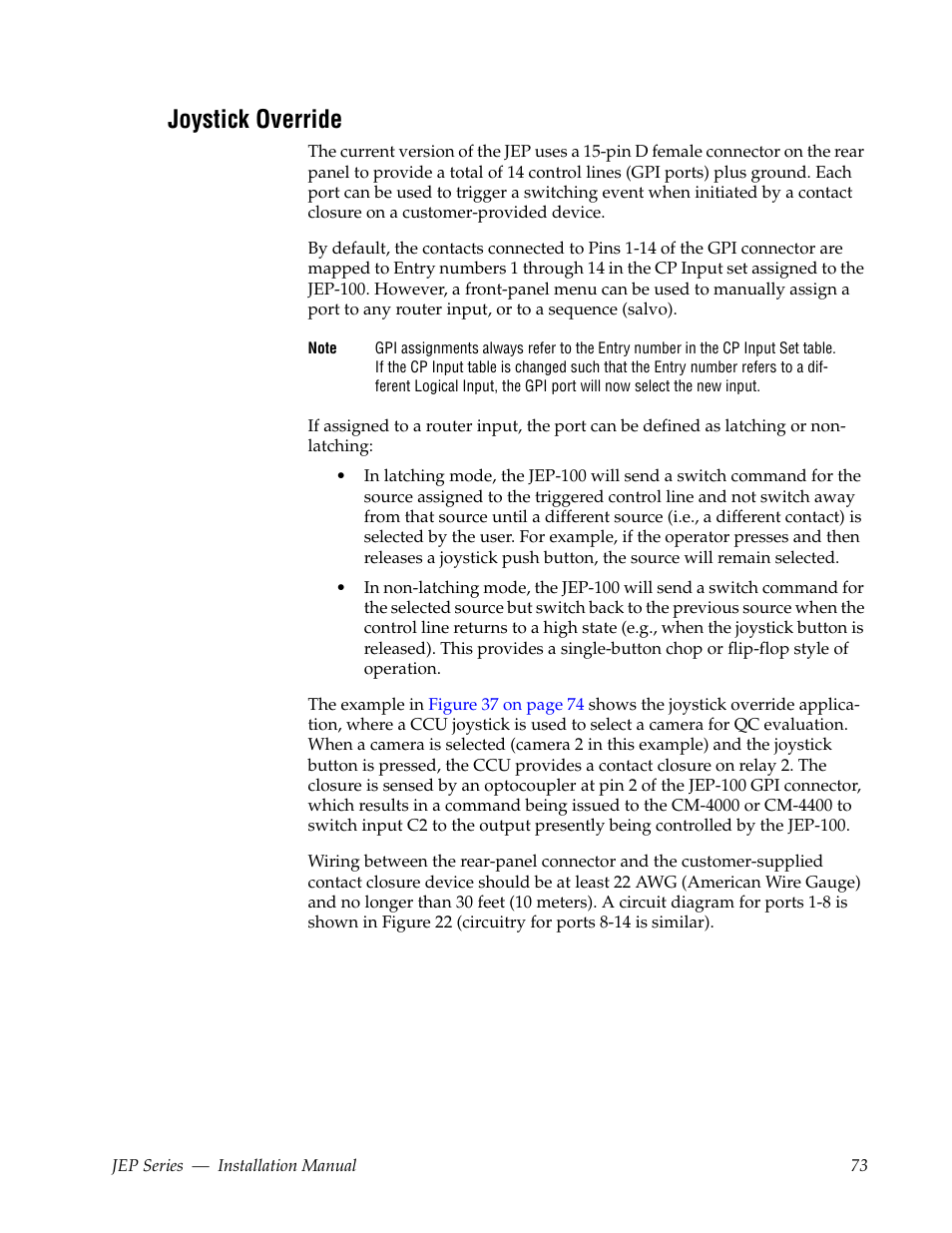 Joystick override | Grass Valley JEP Series v.1.3.0 User Manual | Page 73 / 88