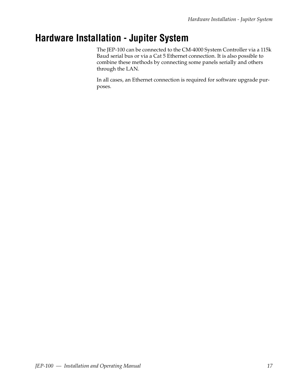 Hardware installation - jupiter system | Grass Valley JEP-100 v.1.2.0 User Manual | Page 19 / 80