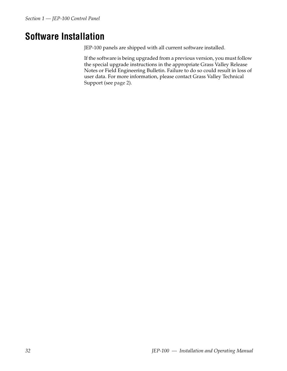 Software installation | Grass Valley JEP-100 v.1.2.0 User Manual | Page 34 / 80