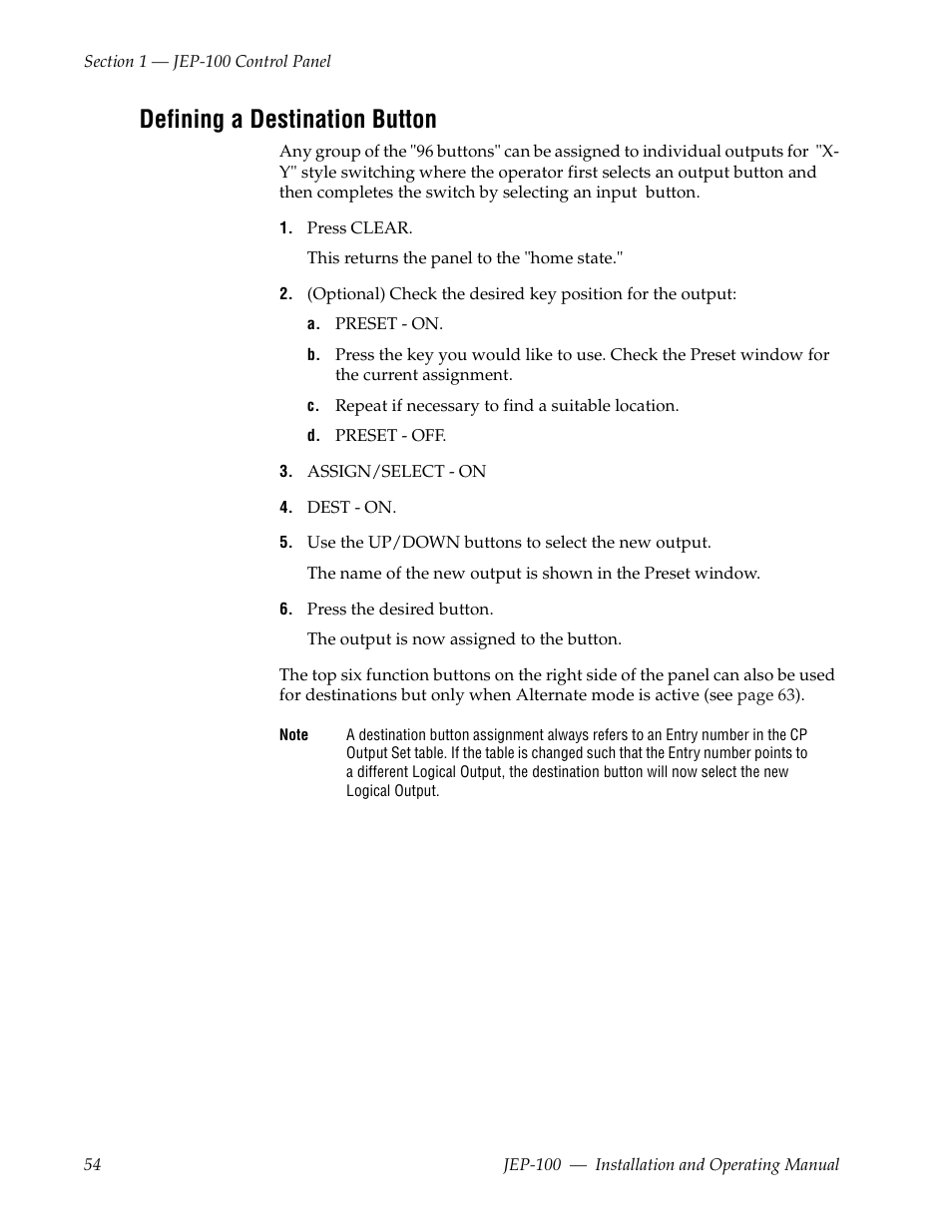 Defining a destination button | Grass Valley JEP-100 v.1.2.0 User Manual | Page 56 / 80