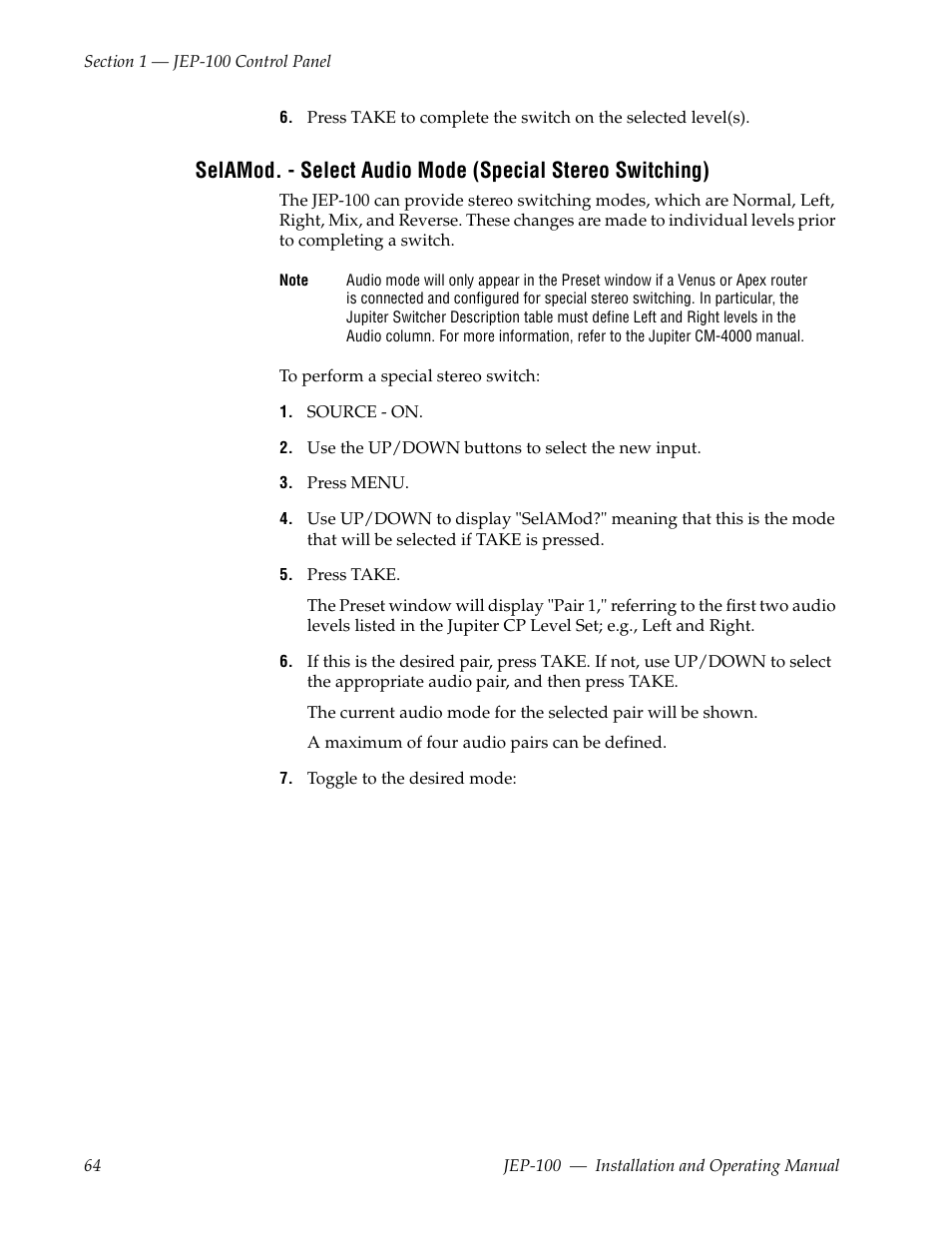 Grass Valley JEP-100 v.1.2.0 User Manual | Page 66 / 80