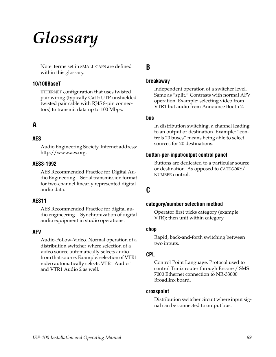 Glossary | Grass Valley JEP-100 v.1.2.0 User Manual | Page 71 / 80