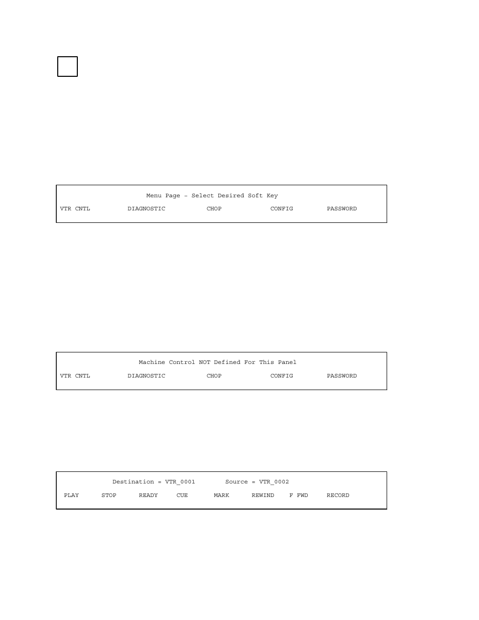 Menu mode, Vtr control, Single destination vtr control | Grass Valley VM 3000 System Controllers v.7.4 User Manual | Page 465 / 787