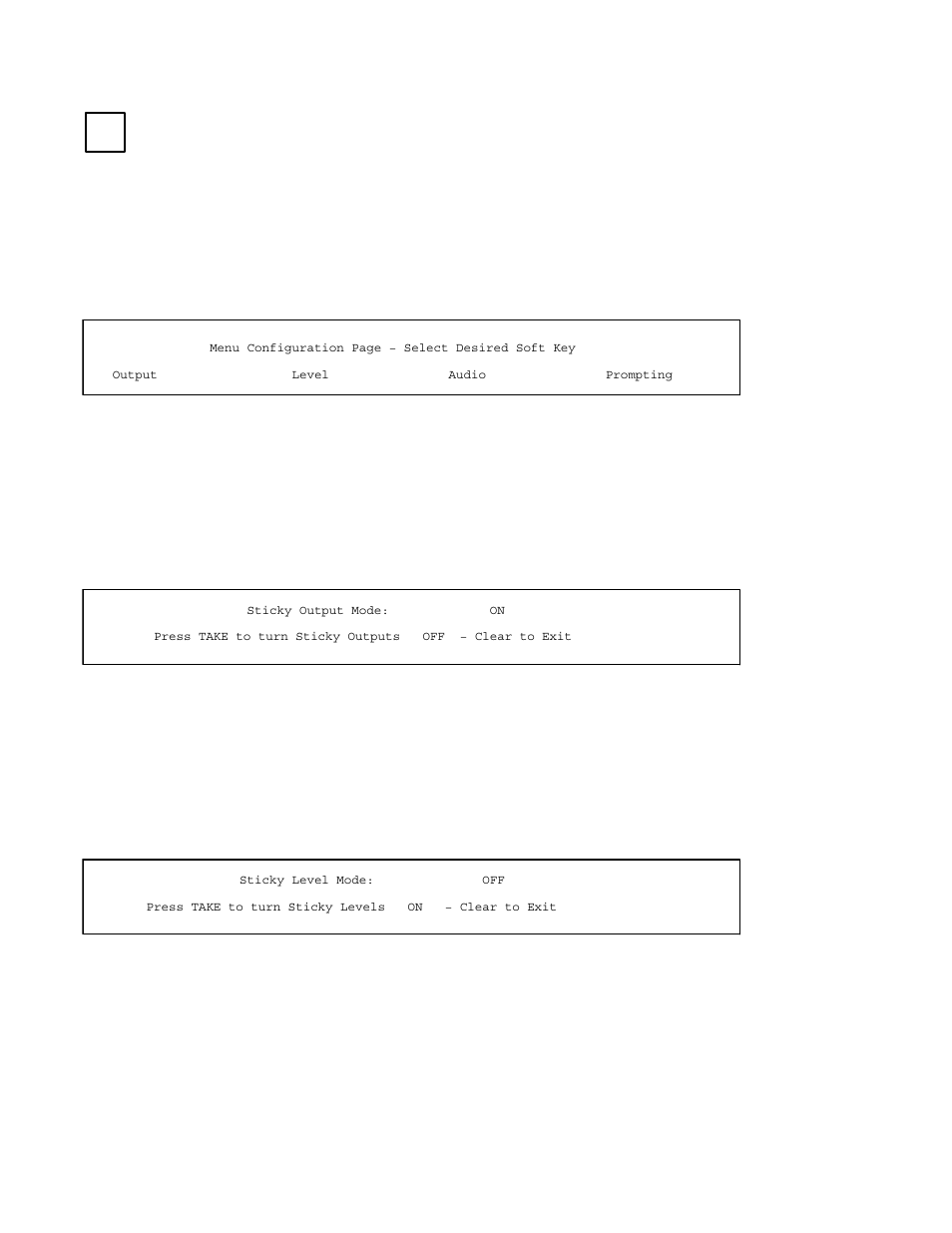 Config, Sticky outputs, Sticky levels | Sticky audio | Grass Valley VM 3000 System Controllers v.7.4 User Manual | Page 470 / 787