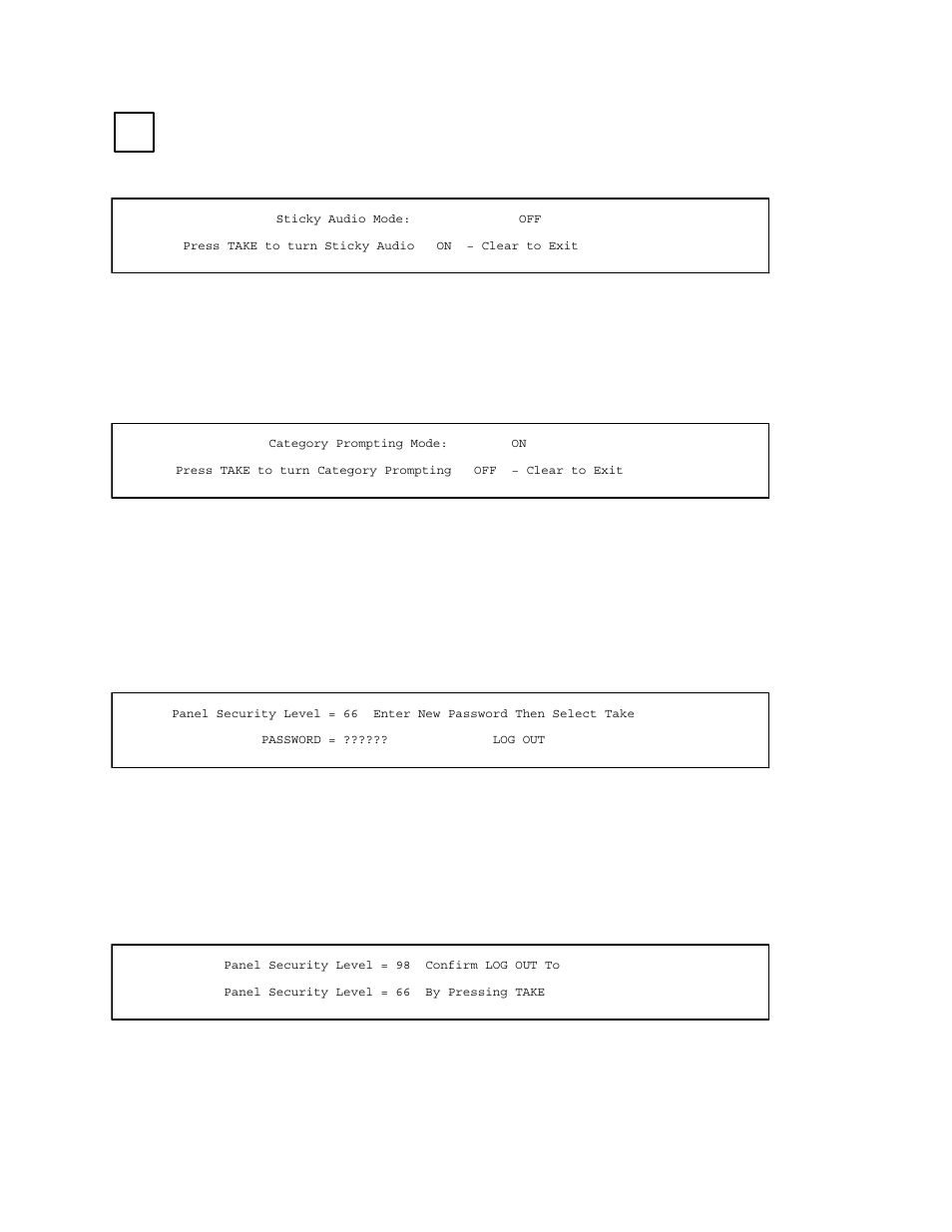 Category prompting, Password levels | Grass Valley VM 3000 System Controllers v.7.4 User Manual | Page 471 / 787