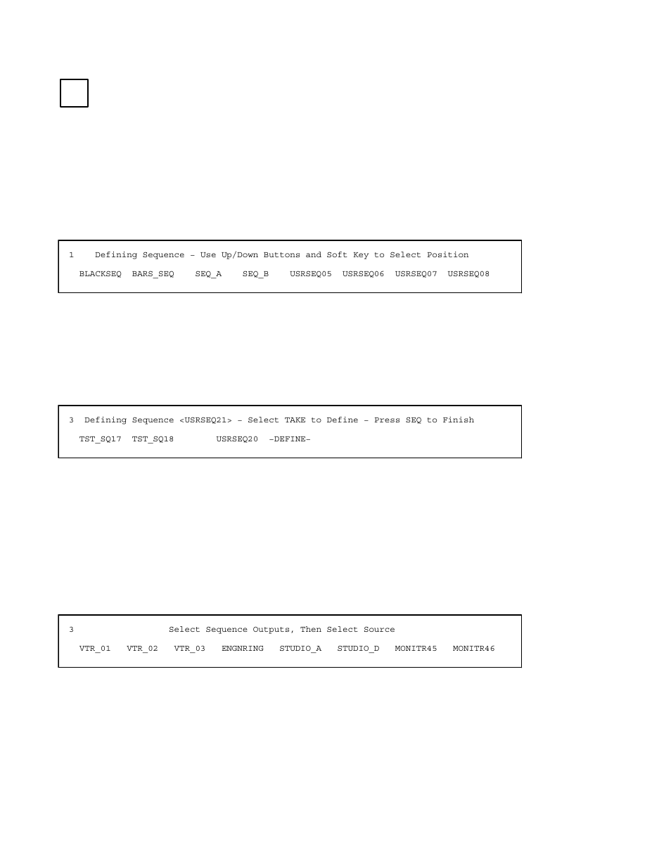 Entering define mode, Creating the sequence definition | Grass Valley VM 3000 System Controllers v.7.4 User Manual | Page 478 / 787