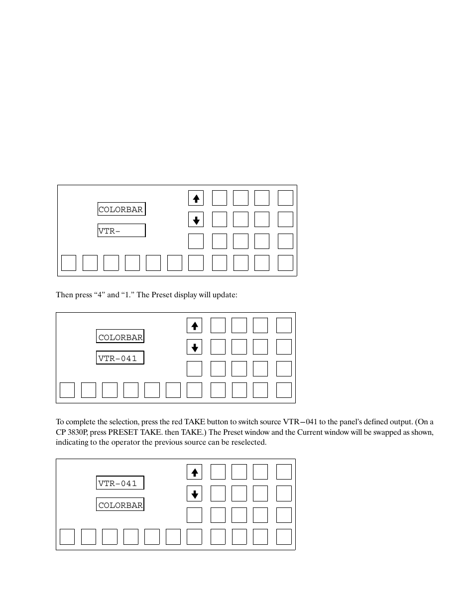 Flip−flop operation, Vtr− colorbar, Vtr−041 colorbar | Figure 6−122, Cp 3830, Figure 6−123, Figure 6−124 | Grass Valley VM 3000 System Controllers v.7.4 User Manual | Page 511 / 787