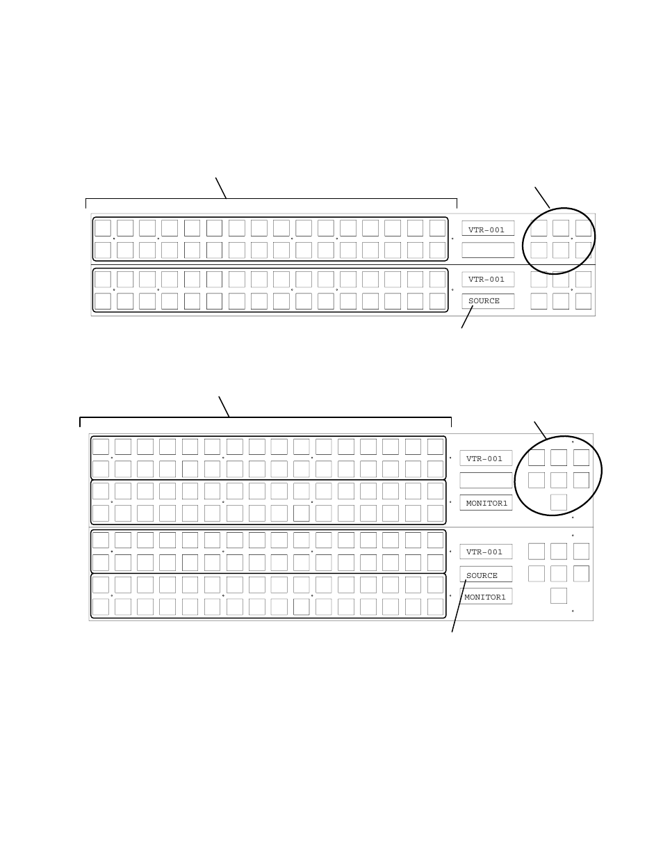 Single−bus operation, Vtr−001, Vtr−001 monitor1 | Grass Valley VM 3000 System Controllers v.7.4 User Manual | Page 529 / 787