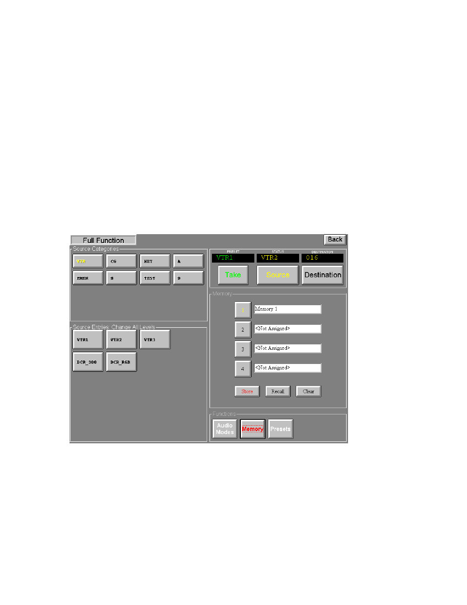 Memory, Saving a direct take setup | Grass Valley VM 3000 System Controllers v.7.4 User Manual | Page 582 / 787