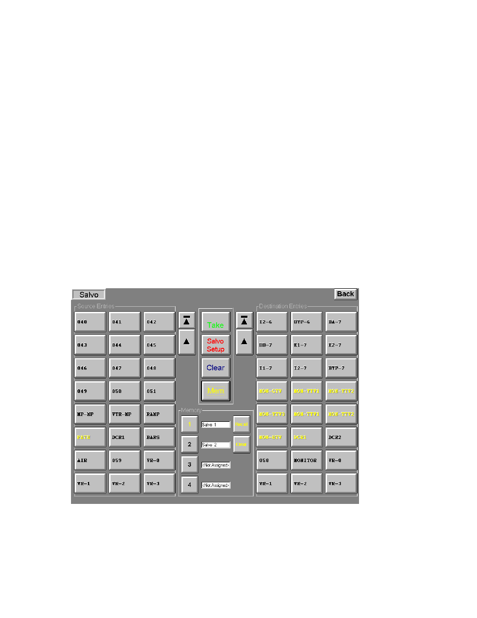 Memory, Saving a salvo setup | Grass Valley VM 3000 System Controllers v.7.4 User Manual | Page 591 / 787