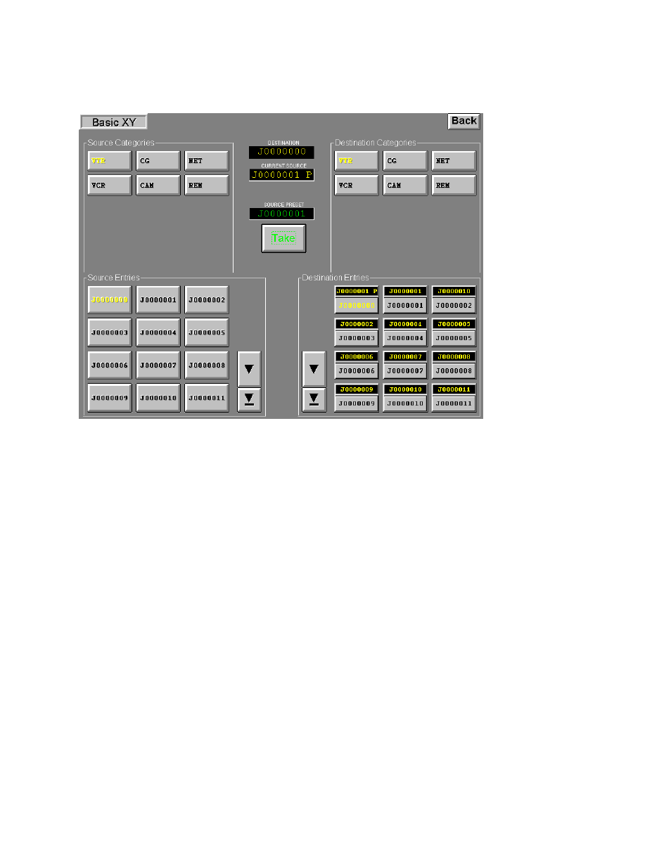 X − y panel, To status a destination, To switch a source | Grass Valley VM 3000 System Controllers v.7.4 User Manual | Page 593 / 787