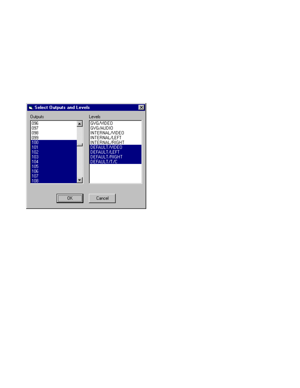 Selecting outputs and levels, Menus | Grass Valley VM 3000 System Controllers v.7.4 User Manual | Page 644 / 787