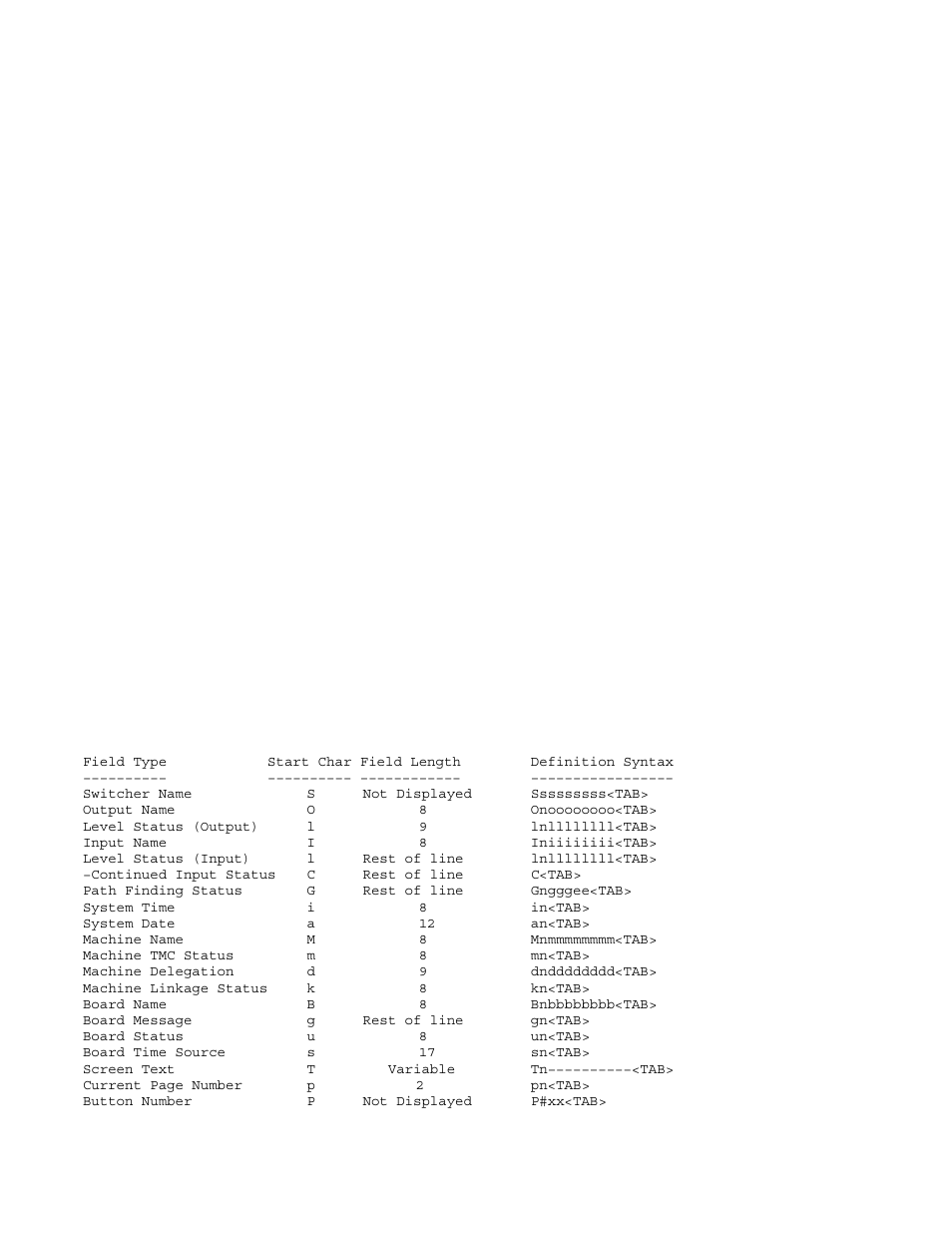 Field definitions | Grass Valley VM 3000 System Controllers v.7.4 User Manual | Page 650 / 787
