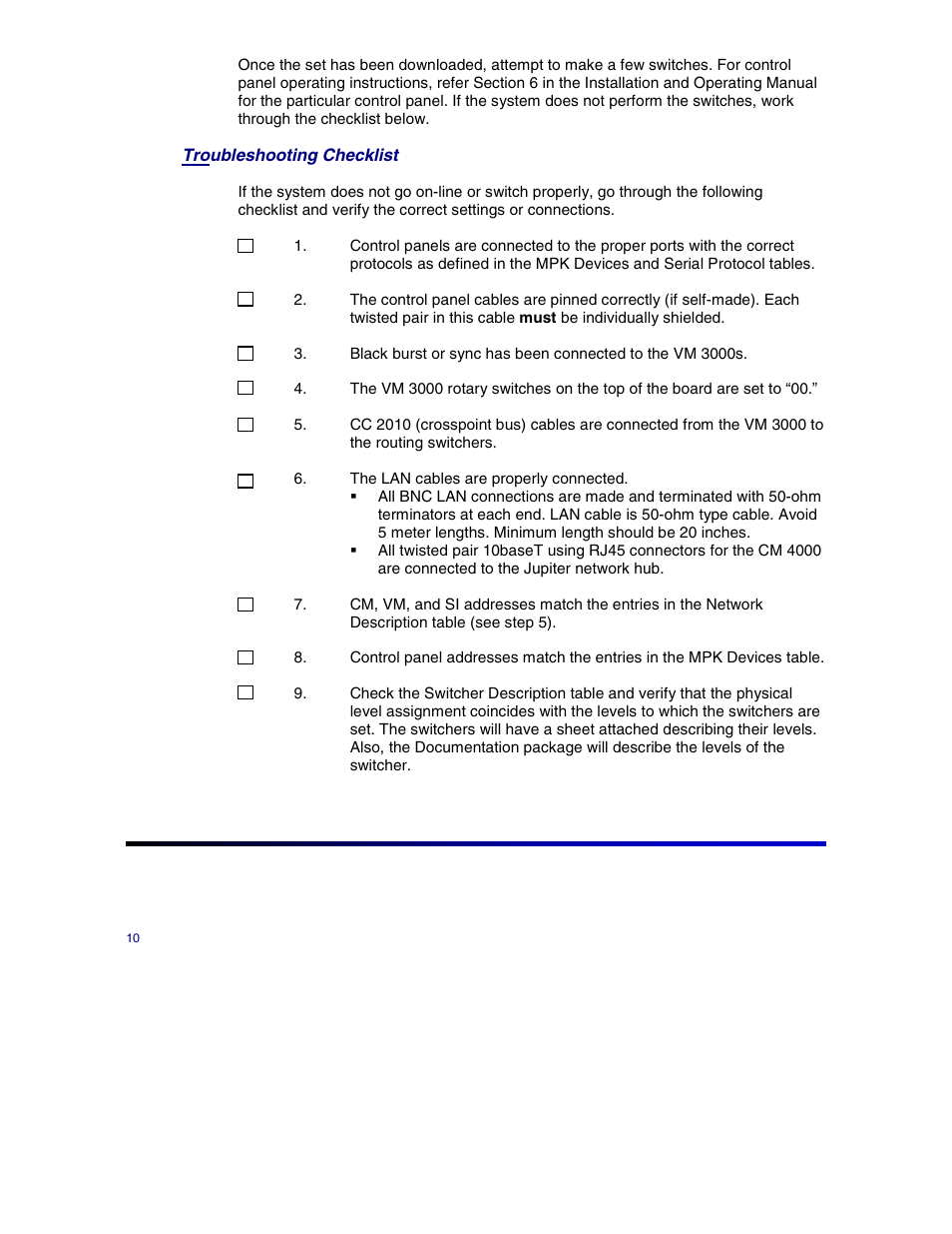Troubleshooting checklist | Grass Valley Jupiter Control System User Manual | Page 12 / 22