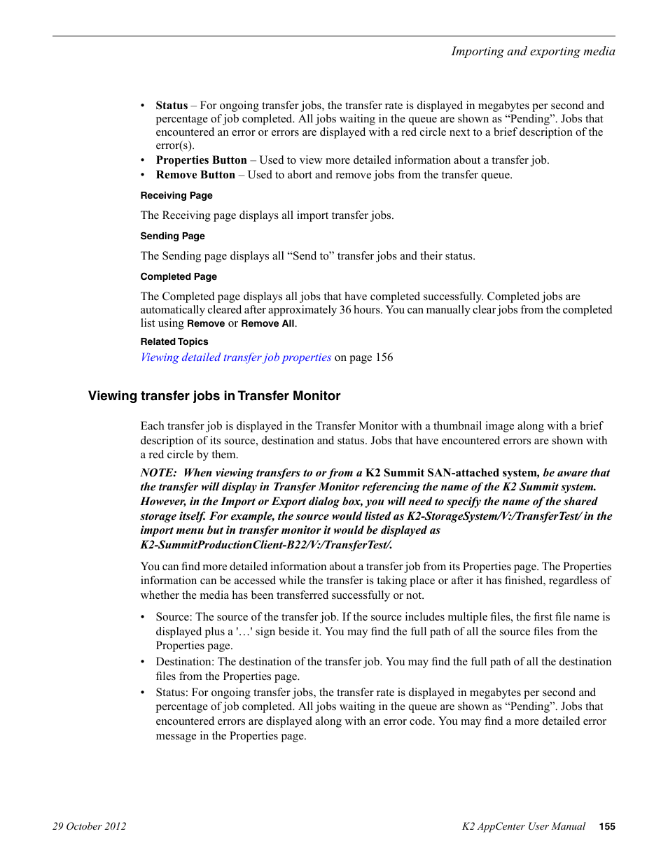 Viewing transfer jobs in transfer monitor | Grass Valley K2 AppCenter v.9.0 User Manual | Page 155 / 290