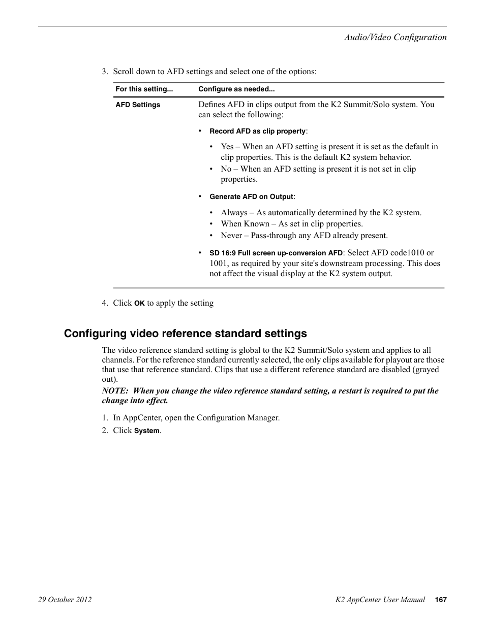 Configuring video reference standard settings | Grass Valley K2 AppCenter v.9.0 User Manual | Page 167 / 290