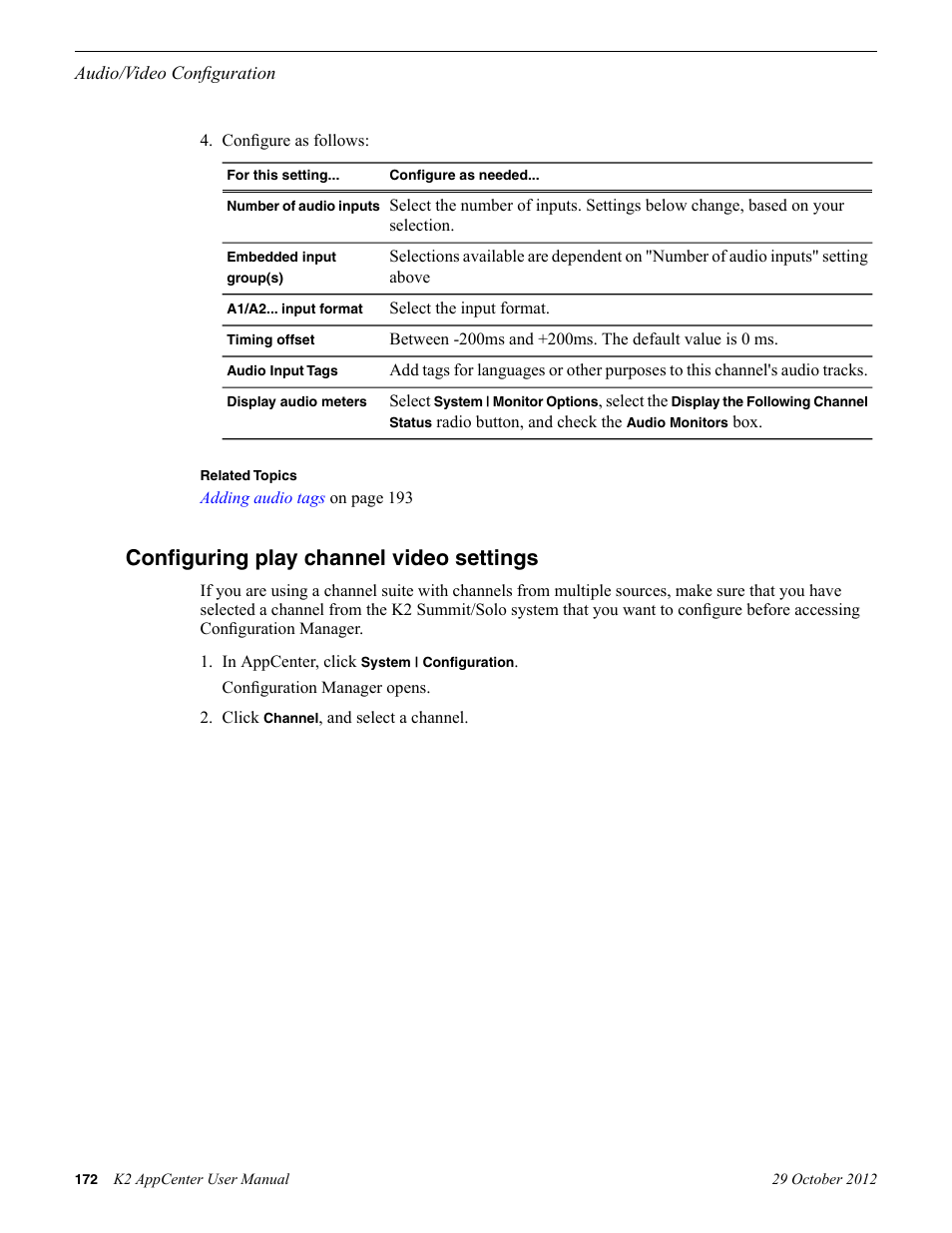 Configuring play channel video settings | Grass Valley K2 AppCenter v.9.0 User Manual | Page 172 / 290