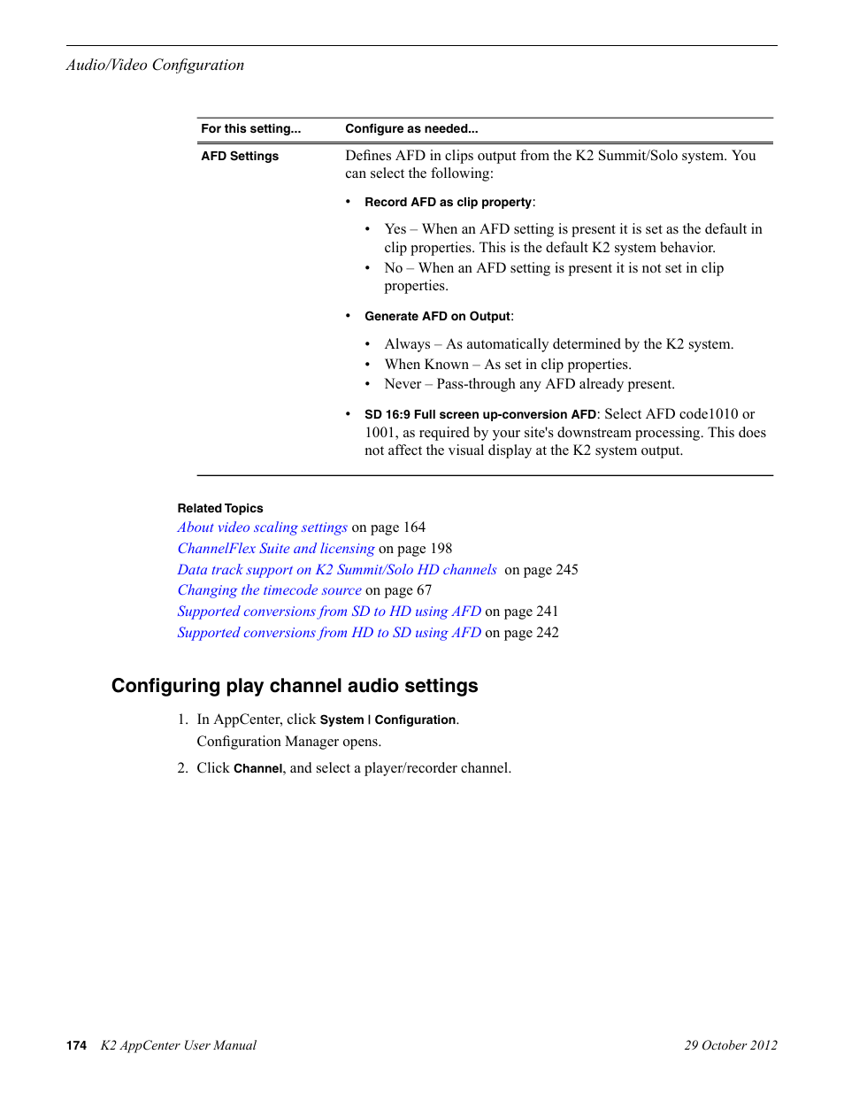 Configuring play channel audio settings | Grass Valley K2 AppCenter v.9.0 User Manual | Page 174 / 290