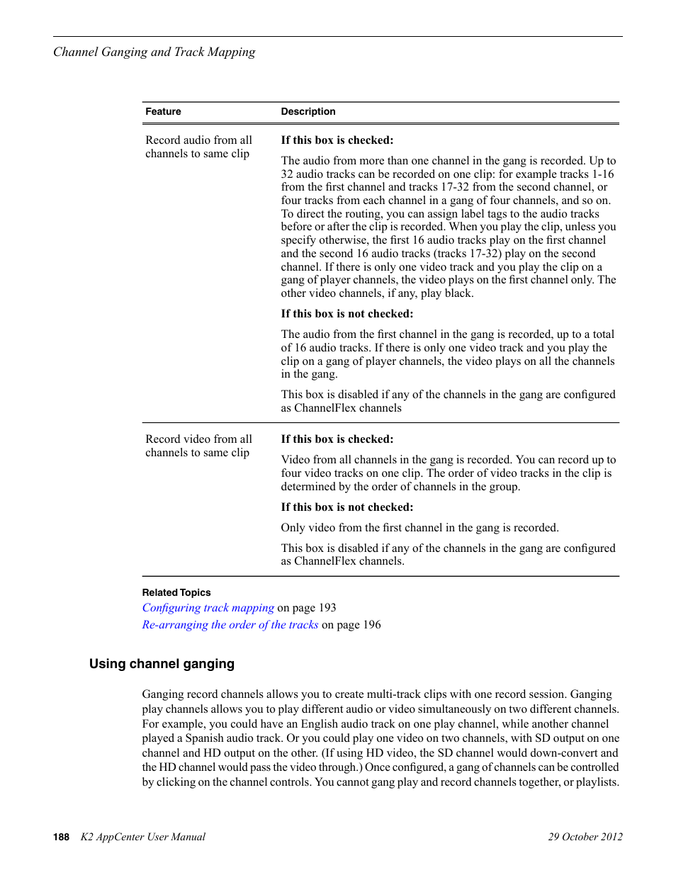 Using channel ganging | Grass Valley K2 AppCenter v.9.0 User Manual | Page 188 / 290