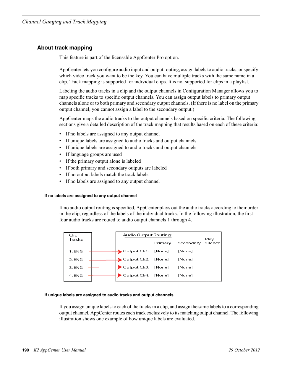 About track mapping, If no labels are assigned to any output channel | Grass Valley K2 AppCenter v.9.0 User Manual | Page 190 / 290