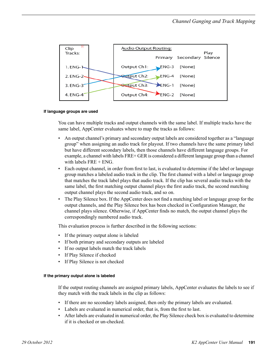 If language groups are used, If the primary output alone is labeled | Grass Valley K2 AppCenter v.9.0 User Manual | Page 191 / 290