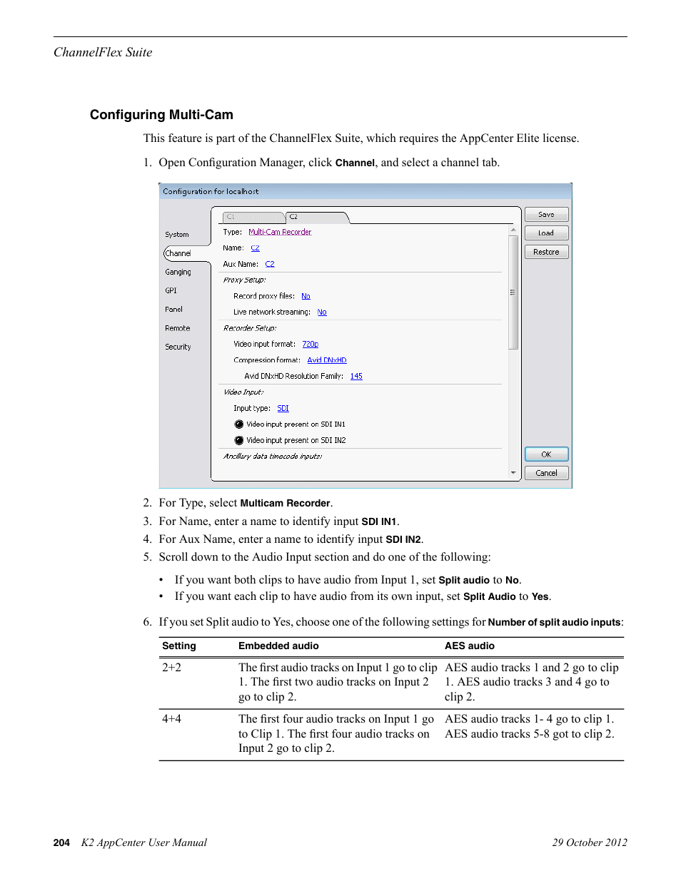 Configuring multi-cam | Grass Valley K2 AppCenter v.9.0 User Manual | Page 204 / 290