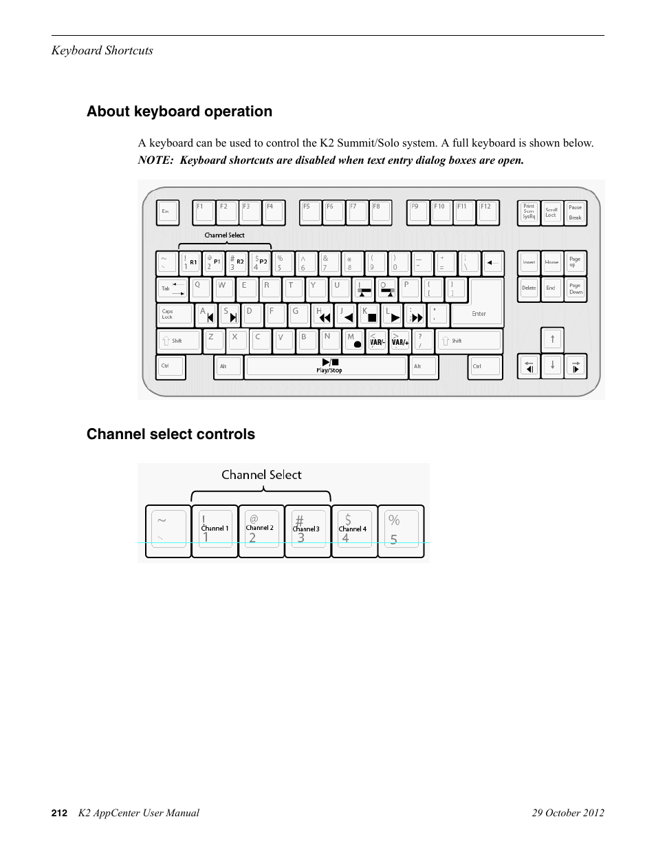 About keyboard operation, Channel select controls, About keyboard operation channel select controls | Grass Valley K2 AppCenter v.9.0 User Manual | Page 212 / 290